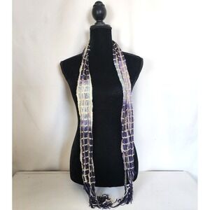 Vintage Y2K Thin Scarf Belt Blue Fringe Tassle Spring Fall
